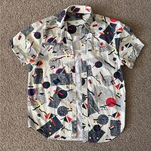 Catch Surf Retro Geometric Print Short Sleeve Button Up Shirt Mens Small